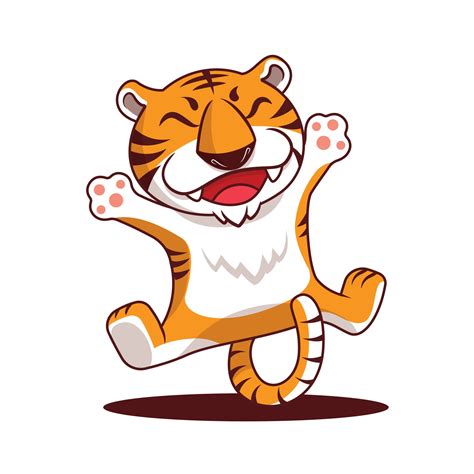 Cartoon Happy Tiger Jumping Out With Hand And Leg Spread Out 3236408