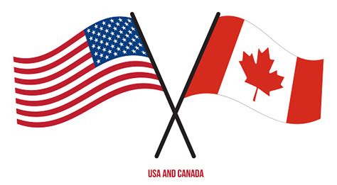Usa And Canada Flags Crossed And Waving Flat Style Official Proportion