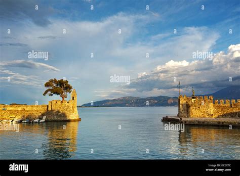 Panoramic View Of The Port Of Nafpaktos Town Western Greece Stock