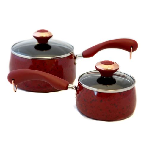 The stockpot's heavy gauge construction heats evenly and quickly, helping to eliminate hot spots that can burn foods. Paula Deen Signature Porcelain Red Saucepan 2-piece Set ...