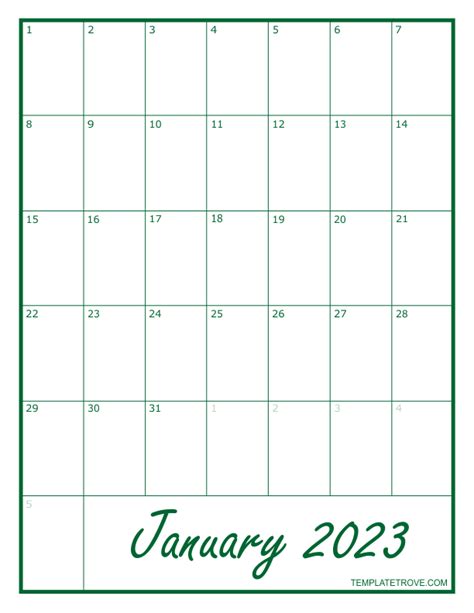 2023 Monthly Calendar Template Word