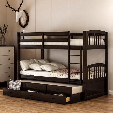 Harper And Bright Designs Espresso Chamblee Twin Over Twin Bunk Bed With