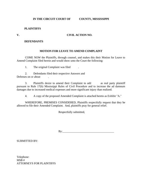 Sample Motion For Leave To Amend Complaint Florida Fill Out And Sign