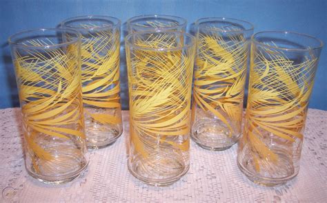 6 Vintage Libbey Wheat Tumblers 16 Oz Cooler Glass Set Retro Fade Orange Yellow 1798981769