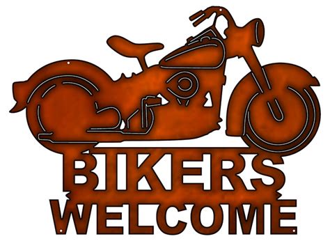 Bikers Welcome Laser Cut Out Faux Copper Finish Metal Sign 14x19