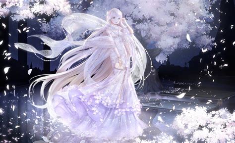 A Beautifully Long White Dress Flowing With The Cherry Blossoms Hd