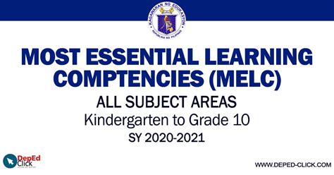 essential learning competencies melc kg  grade  sy