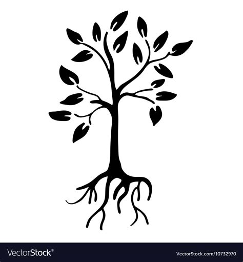 Hiqh Quality Tree Silhouette With Leaves And Roots