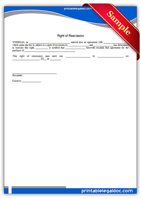 In this you get to end the contract by going back to its. Free Printable Right Of Rescission Form (GENERIC)