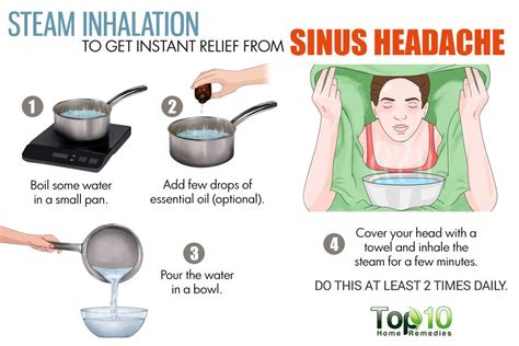 Steam inhalation is a home remedy that's often used to treat the symptoms of sinusitis, pollen allergies, and other ear, nose, and. How to Get Rid of a Sinus Headache | Top 10 Home Remedies