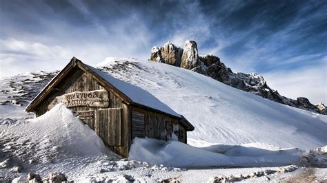 Nature Landscape Winter Snow Wood House Mountain