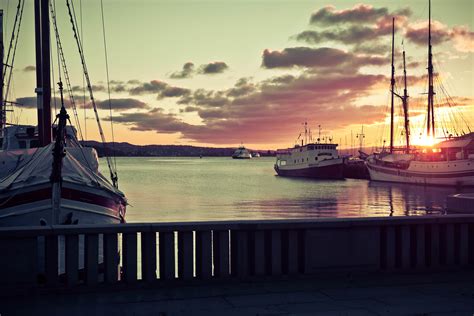 Wallpaper Landscape Ship Boat Sunset Sea Bay Reflection
