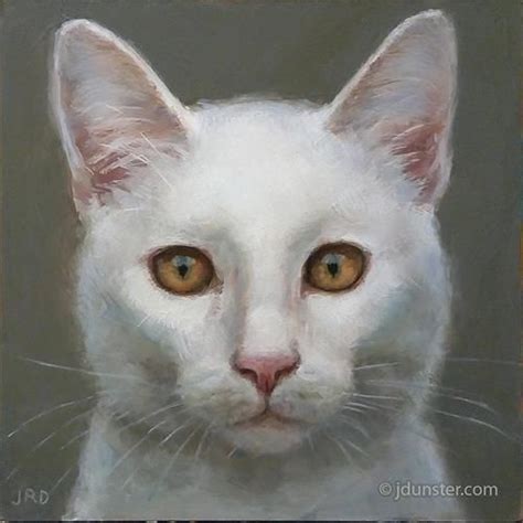A Painting Of A White Cat With Brown Eyes