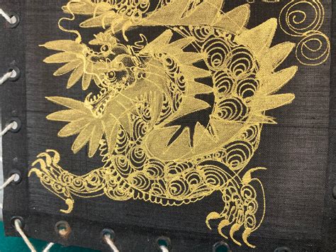 Chinese Dragon Silk Screen Gold Dragon On Black Silk Asian Art