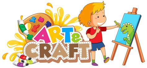 Font Design For Word Art And Craft With Boy Drawing On Canvas 1211872