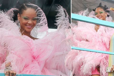 Rihanna Wears Huge Pink Feather Dress To Barbados Crop Over Festival