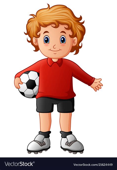 Cartoon Boy Holding Soccer Ball Royalty Free Vector Image