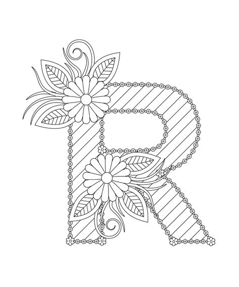 Alphabet Coloring Page With Floral Style Abc Coloring Page Letter R