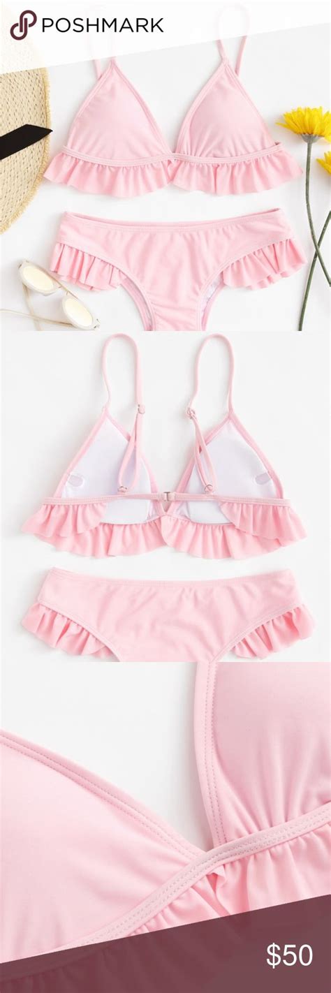 Pink Ruffle Padded Bikini Set Ruffled Bikini Fashion Bikinis