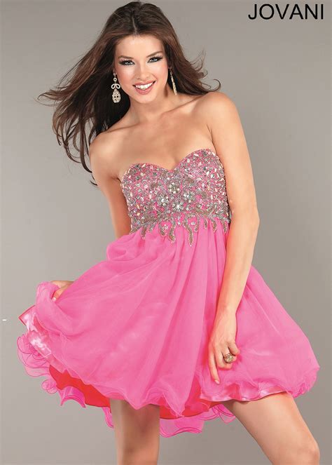 Hot Pink Beaded Strapless Cocktail Dress Prom Dresses 2013 Jovani 612 2013