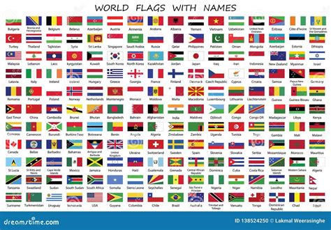 Banderas De Países Del Mundo Con Nombres Ilustración Del Vector