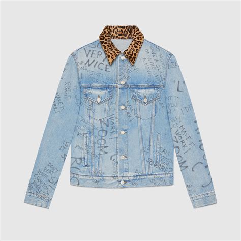 Gucci Scribbled Writing Print Denim Jacket In Blue For Men Lyst