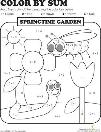 Color by Sum: Springtime Garden | Worksheet | Education.com | Addition