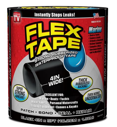 Flex Seal Flex Tape Strong Rubberized Waterproof Tape, Instantly Stops Leaks, Marine, 4 inches x ...