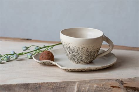 Handmade Ceramic Cup With Saucer Pottery Tea Cup Unique Etsy