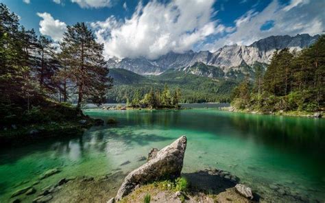 Nature Landscape Lake Forest Mountain Clouds Germany Island Trees Summer Green Water