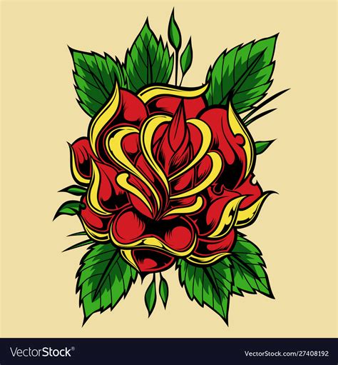 Rose Tattoo Vintage Red Green Royalty Free Vector Image