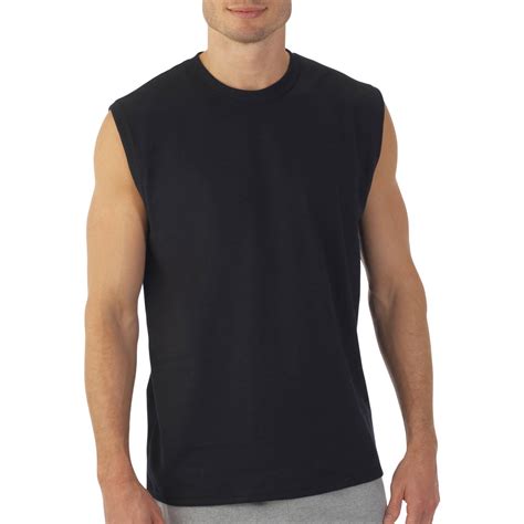 Mens Black Fruit Of The Loom 100 Cotton Sleeveless Tee Workout Shirt