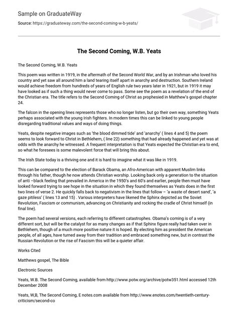 ⇉the Second Coming Wb Yeats Essay Example Graduateway