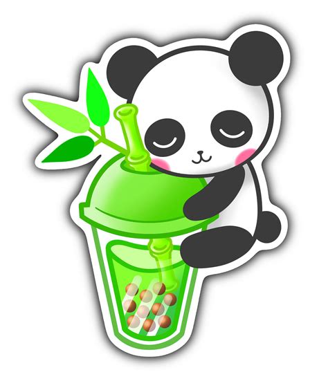Kawaii Panda Bamboo Boba Bubble Tea Sticker Die Cut Bullet Etsy