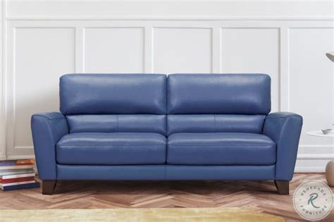 Kester 81 Square Arm Blue Genuine Leather Sofa From Armen Living