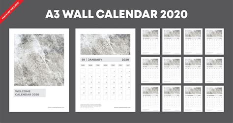 Premium Vector A3 Wall Calendar 2020 Template