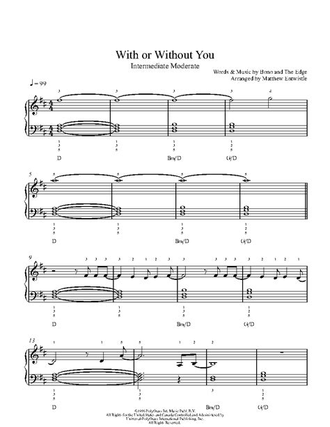 With Or Without You By U2 Sheet Music And Lesson Intermediate Level