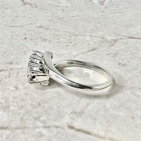 14k Vintage 3 Stone Diamond Ring White Gold Three Stone Wedding Ring