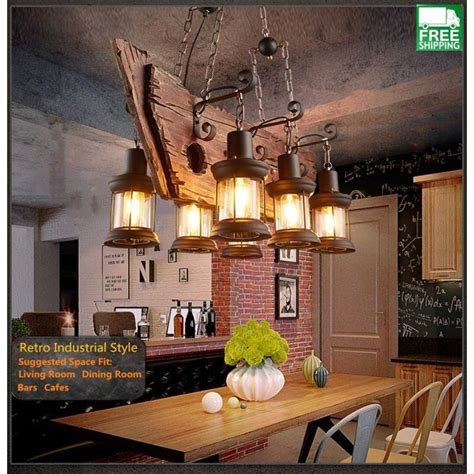 These ceiling beam lighting are perfect for stage shows. Industrial Wood Beam Six Hanging Bulb Chandelier Light ...
