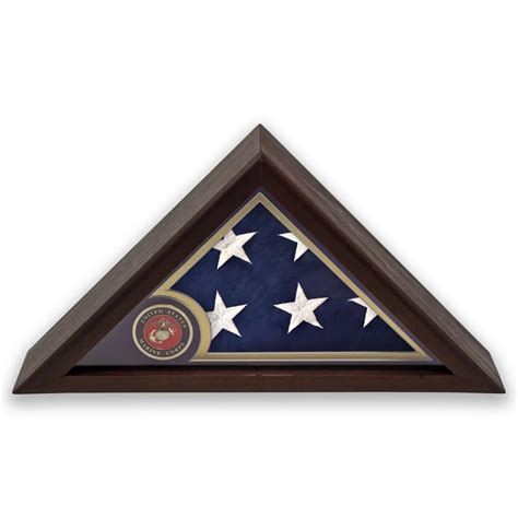 American Flag Display Case With Us Marine Corp Medallion And 3x5 Folded