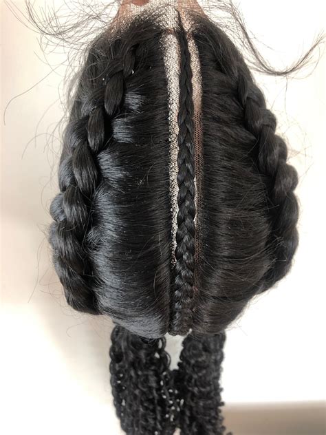 28 Black Dutch Braided Lace Front Wig Pre Plucked Hair Line And Etsy