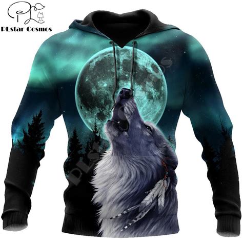 Brand Fashion Hoodies Animal Wolf And Moon 3d All Over Printed Mens