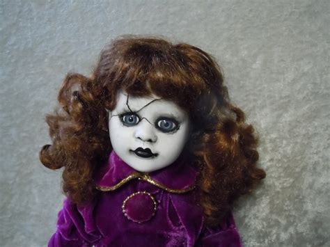 Cracked Face Creepy Doll In Purple Dark Art Horror Collectible