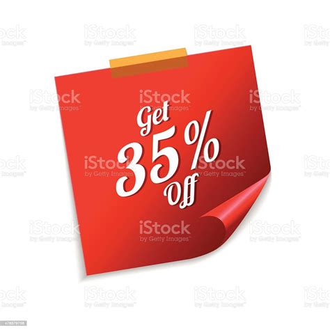Get 35 Percent Red Sticky Notes Vector Icon Design Stock Illustration