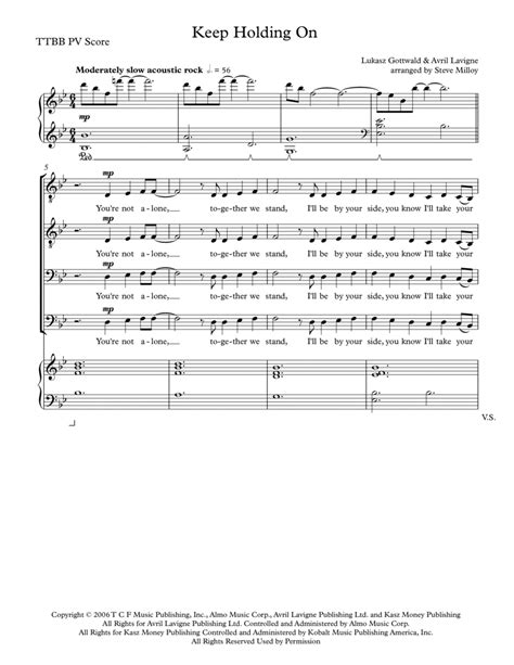 Keep Holding On Arr Steve Milloy Sheet Music Avril Lavigne Ttbb