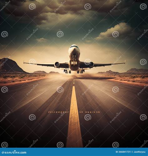 Aircraft Takeoff and Landing on the Runway. Generative AI Stock