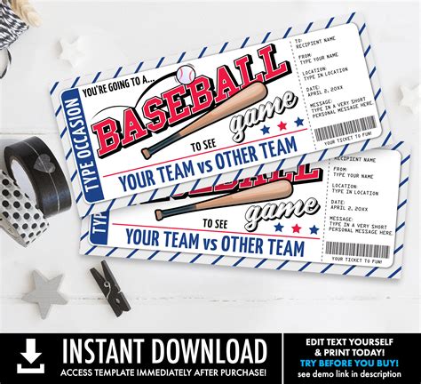 Baseball Ticket T Editable Template Surprise Baseball Game Ticket