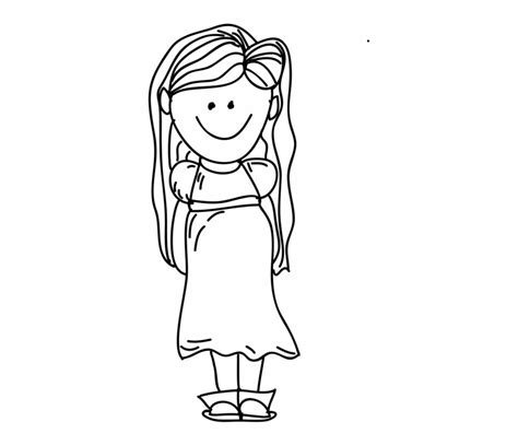 Child Drawing Png Black And White Girl Outline Clipart Transparent
