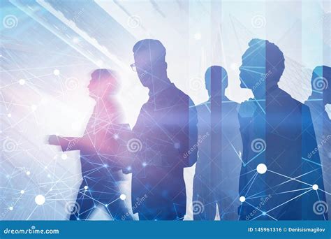 Diverse Business Team Using Connection Interface Stock Illustration