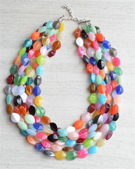 Multi Color Statement Necklace Lucite Beaded Necklace Multi Etsy
